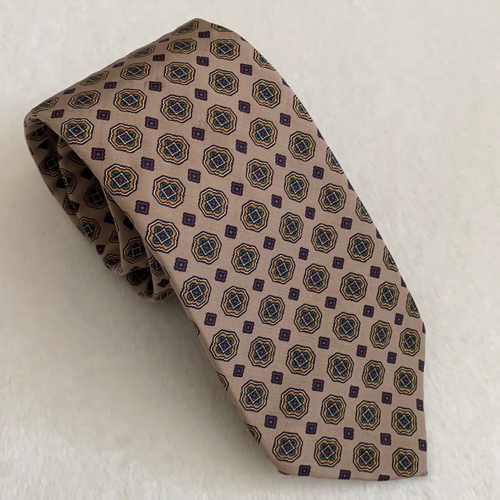 Liberty of London | 80s English Silk Twill Tie Geometric Foulard Medallion USA